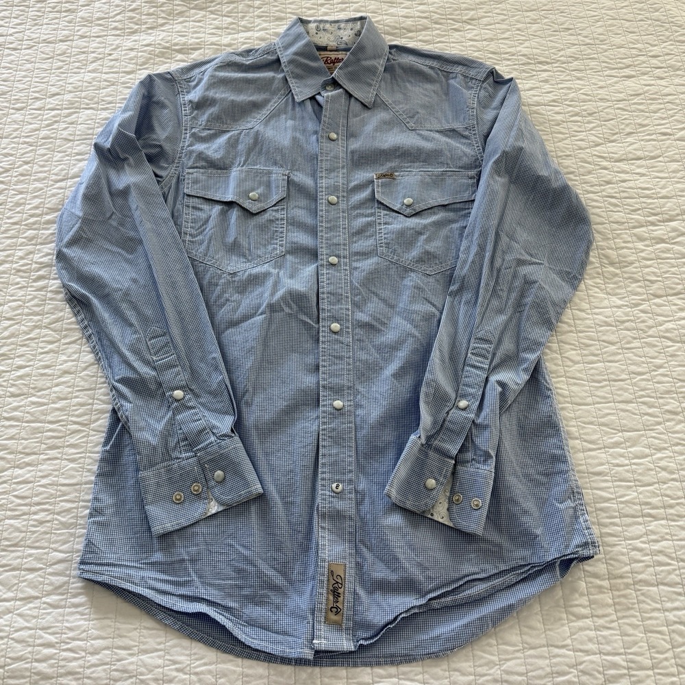 Rafter C Cowboy Collection Pro Flex 45 Mens SMALL White Blue Check Pearl Snap - Picture 4 of 9